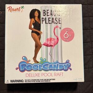 PoolCandy Deluxe Flamingo Beach Please 6ft Inflatable Pool Raft Float New